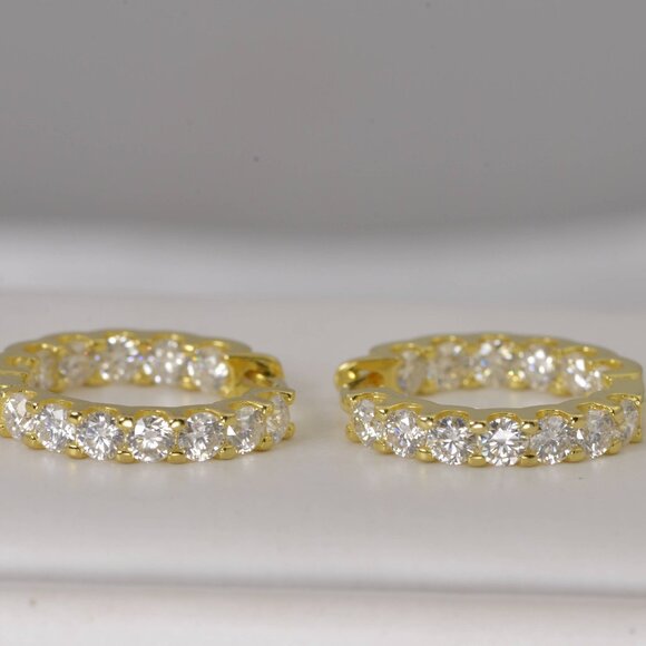 GRA Certified Inside Out All Moissanite Huggies Hoop Earrings 925 Sterling - Picture 3 of 5